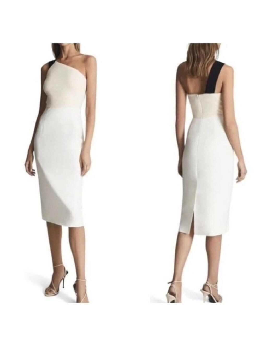 New. REISS Riana Color Block BodyCon One Shoulder Midi Dress size 12